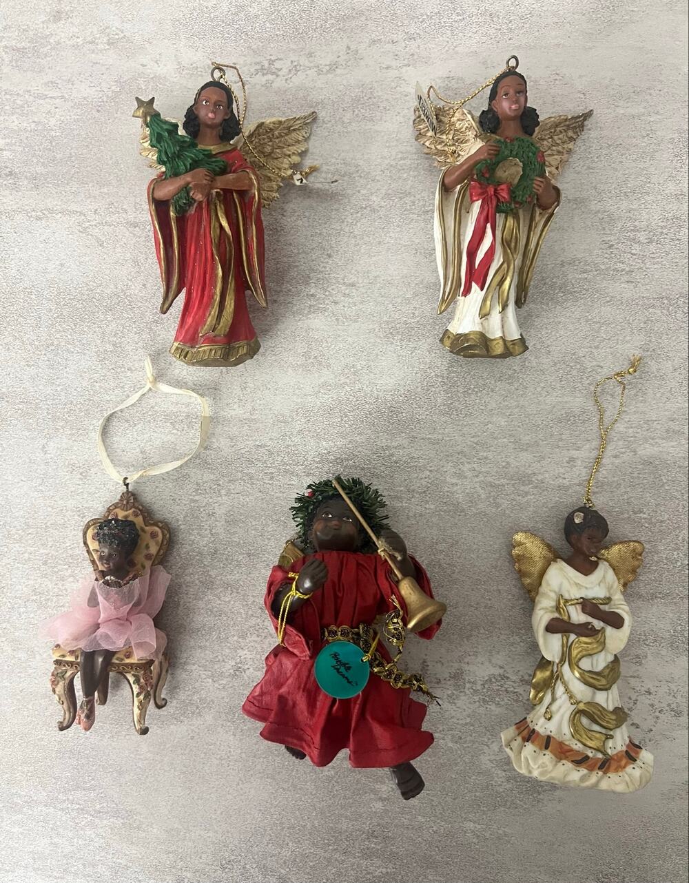 Vintage Midwest Black African American Angel Ballerina Ornaments Lot of 5